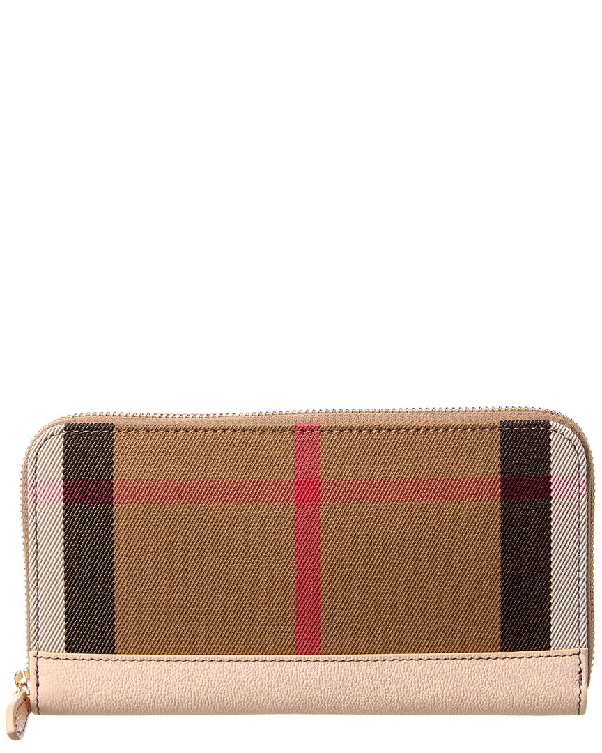 Burberry Check Canvas & Leather Zip Around Wallet ONE SIZE Multi