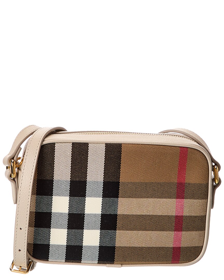 Burberry Check Canvas & Leather Camera Bag ONE SIZE Grey Multi