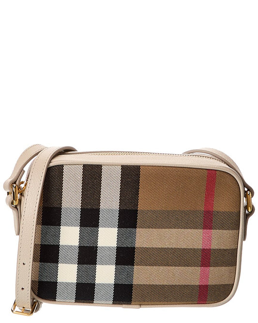 Burberry Check Canvas & Leather Camera Bag ONE SIZE Grey Multi
