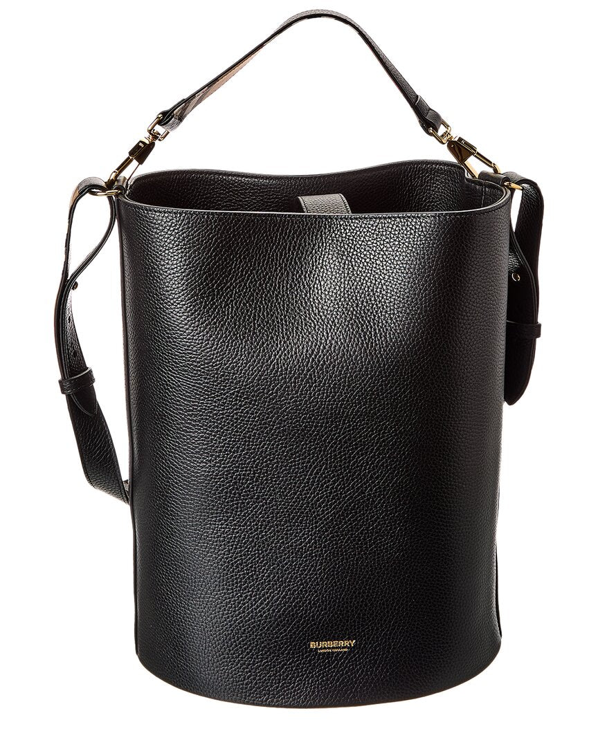 Burberry Logo Medium Leather Bucket Bag ONE SIZE Black