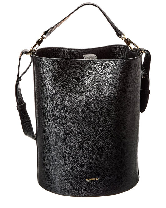 Burberry Logo Medium Leather Bucket Bag ONE SIZE Black