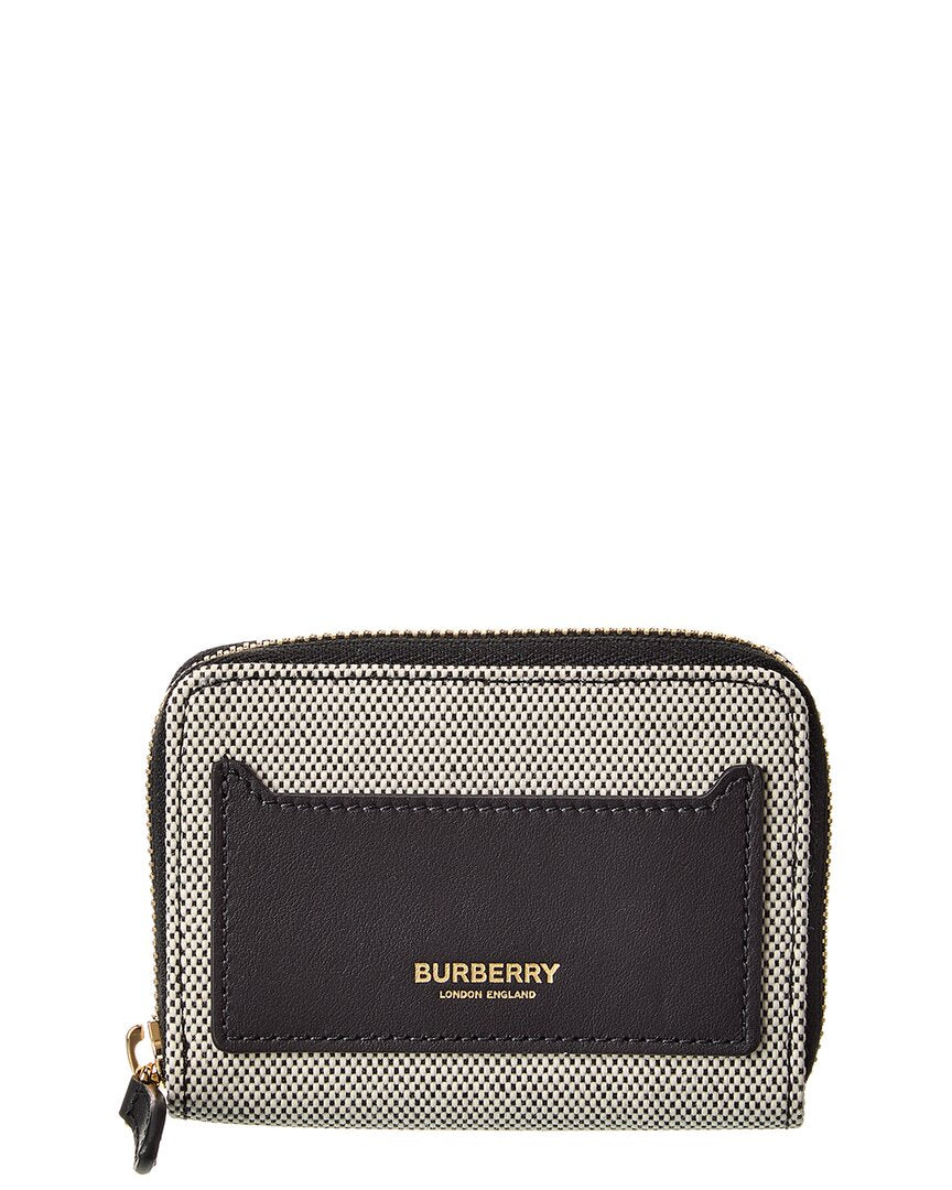 Burberry Logo Canvas & Leather Zip Around Wallet ONE SIZE Black