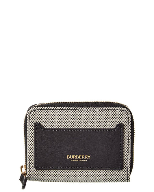 Burberry Logo Canvas & Leather Zip Around Wallet ONE SIZE Black