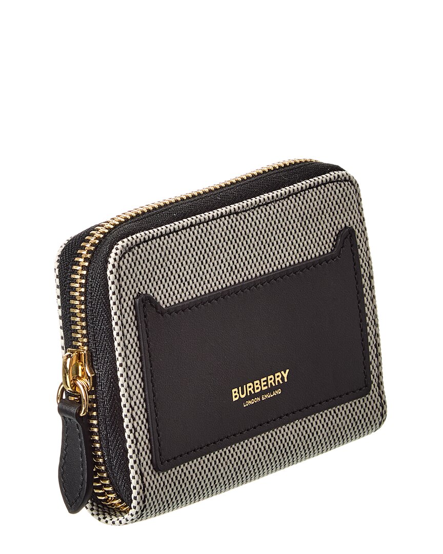 Burberry Logo Canvas & Leather Zip Around Wallet