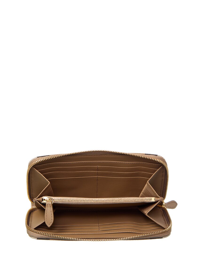 Burberry Check Canvas & Leather Zip Around Wallet