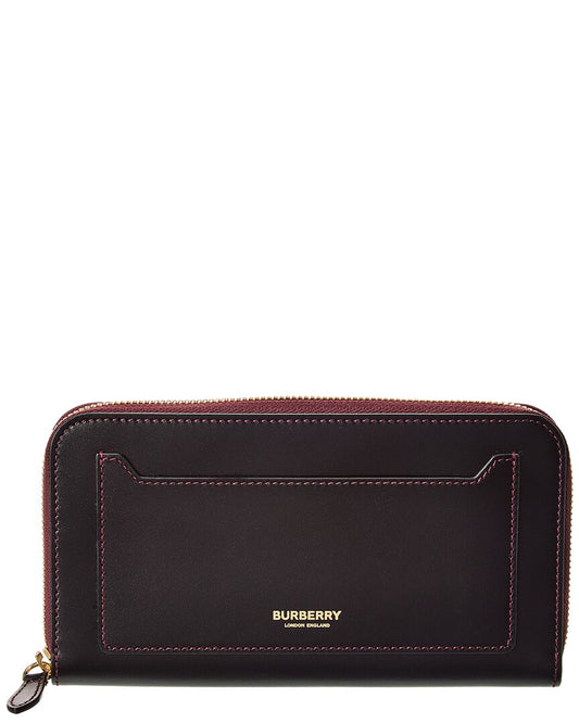 Burberry Logo Leather Zip Around Wallet ONE SIZE Black
