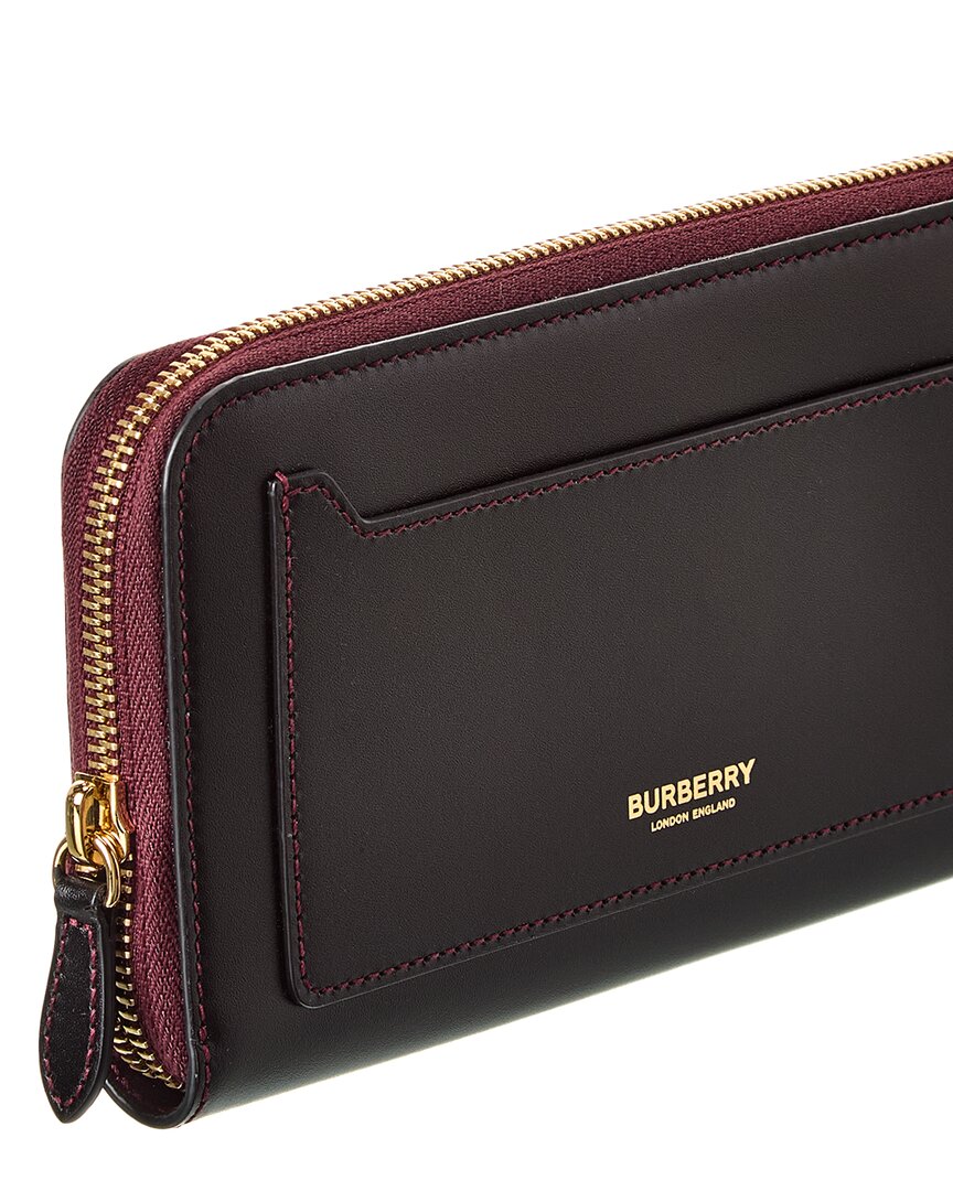 Burberry Logo Leather Zip Around Wallet