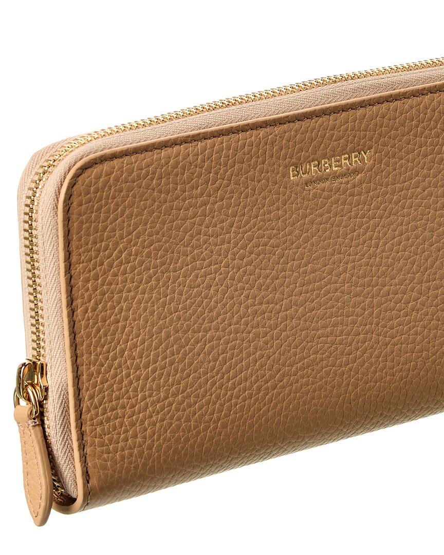 Burberry Logo Leather Zip Around Wallet
