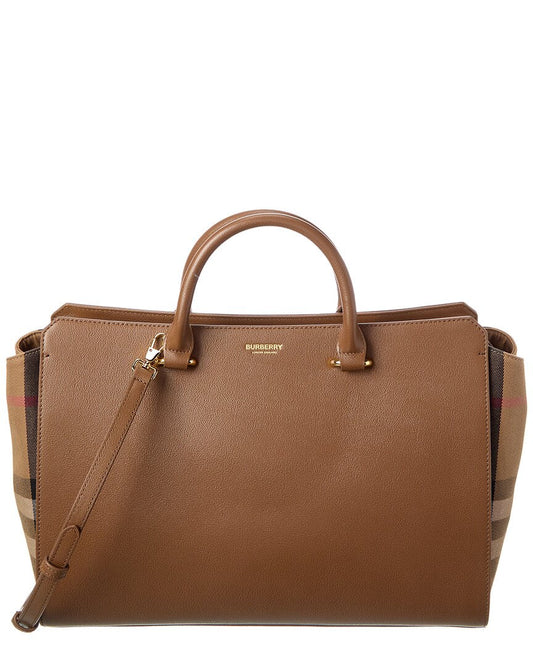 Burberry Banwell Medium Leather & Check Canvas Satchel ONE SIZE Brown Multi