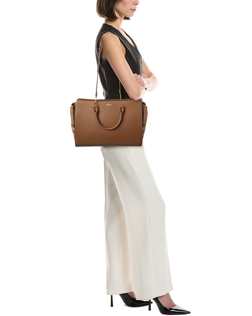 Burberry Banwell Medium Leather & Check Canvas Satchel
