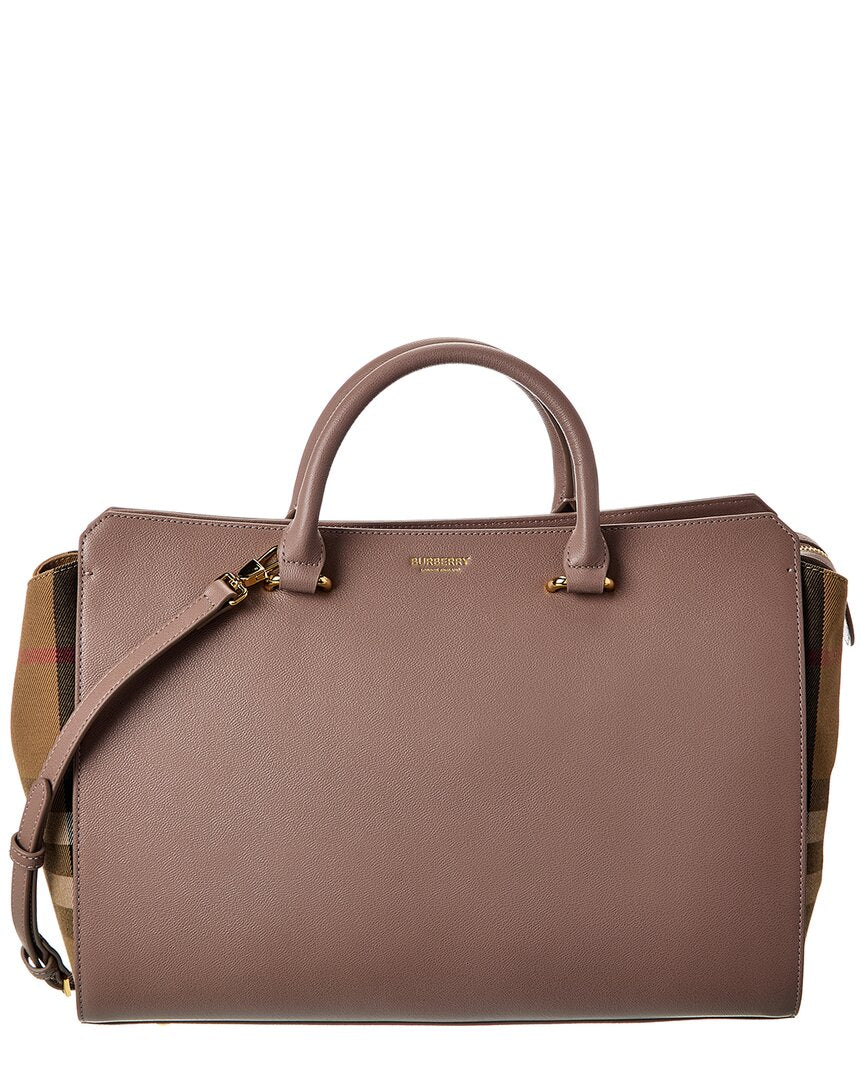 Burberry Banwell Medium Leather & Check Canvas Satchel ONE SIZE Grey Multi