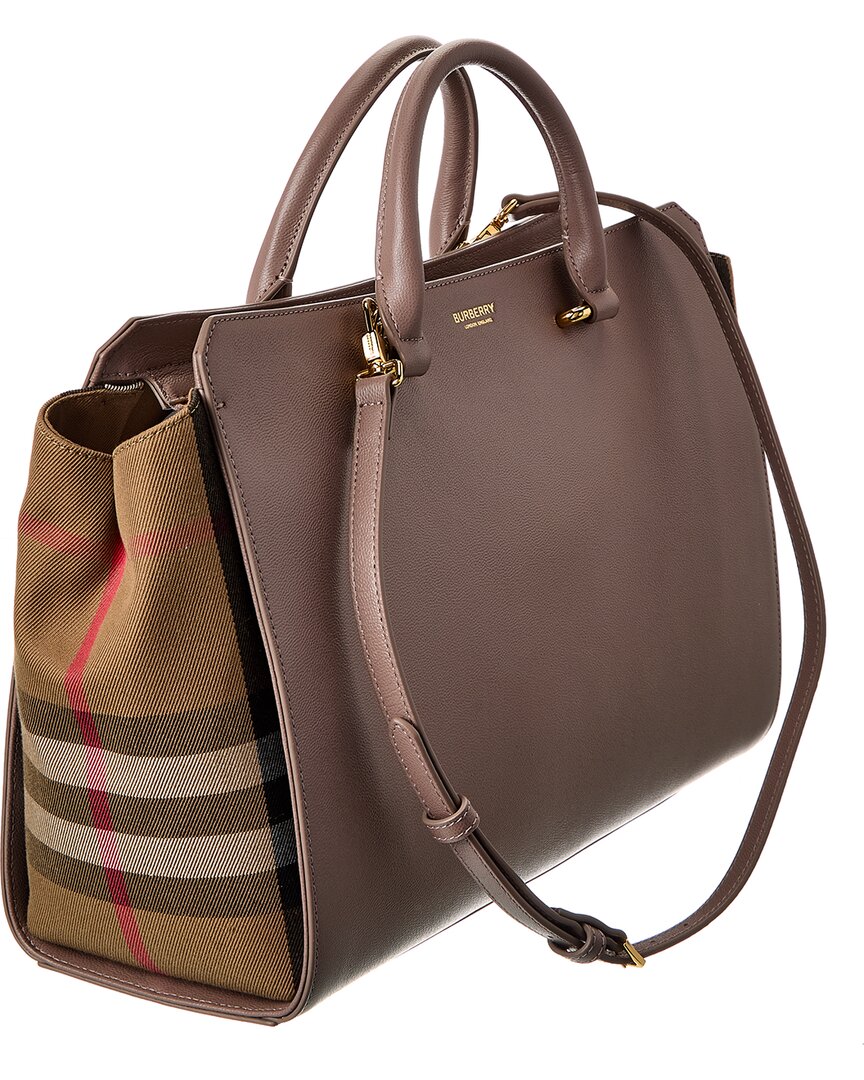 Burberry Banwell Medium Leather & Check Canvas Satchel