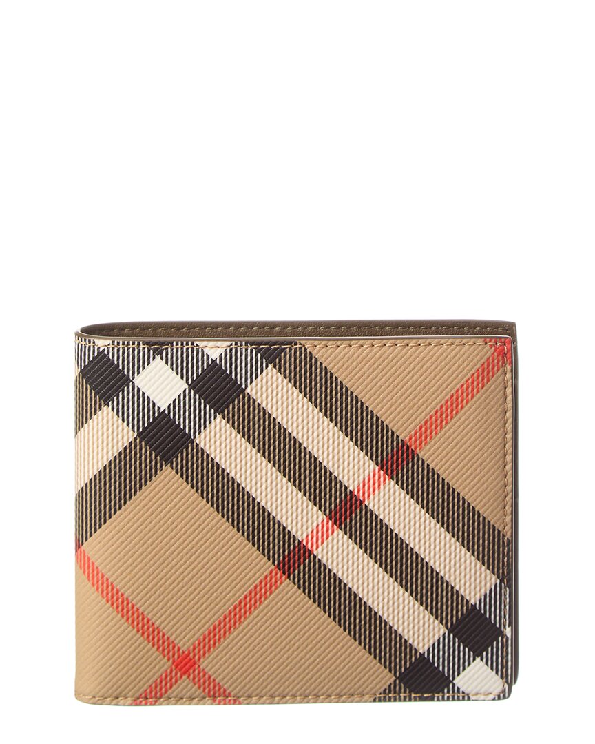 Burberry Check E-Canvas Bifold Wallet ONE SIZE Brown Multi