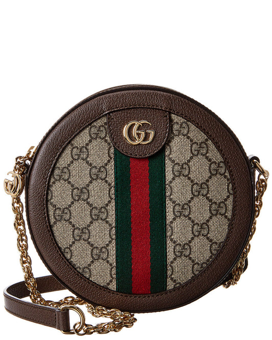 Gucci Ophidia Mini Round Gg Supreme Canvas & Leather Crossbody