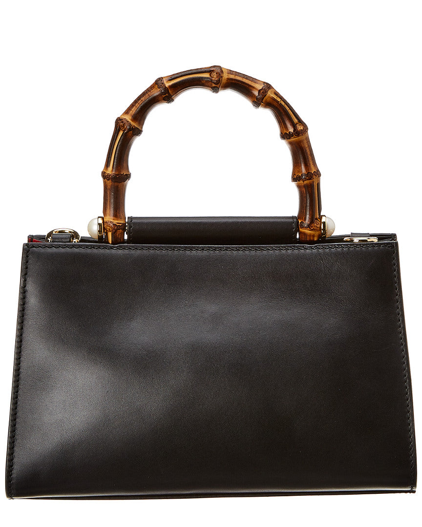 Gucci Black Leather Bamboo Nymphaea Bag ( )