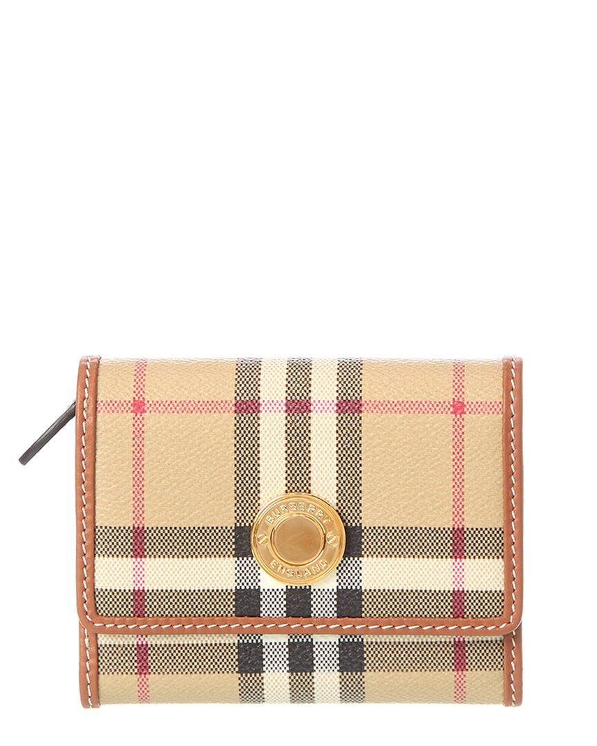 Burberry Check E-Canvas & Leather French Wallet ONE SIZE Beige