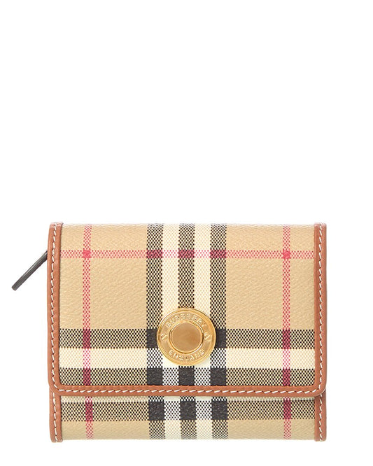 Burberry Check E-Canvas & Leather French Wallet ONE SIZE Beige