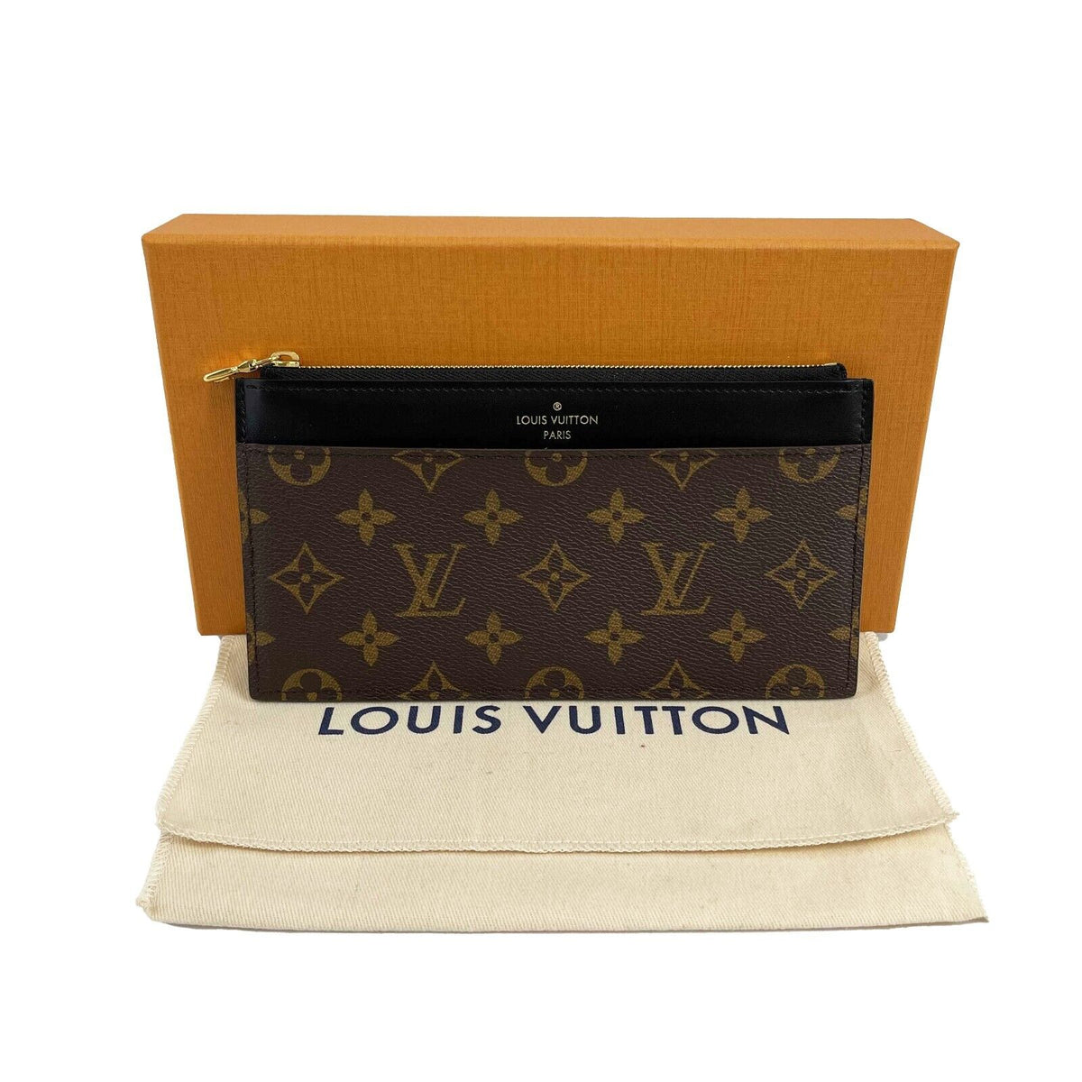 LOUIS VUITTON Pristine Monogram Canvas Slim Purse Brown Accessories