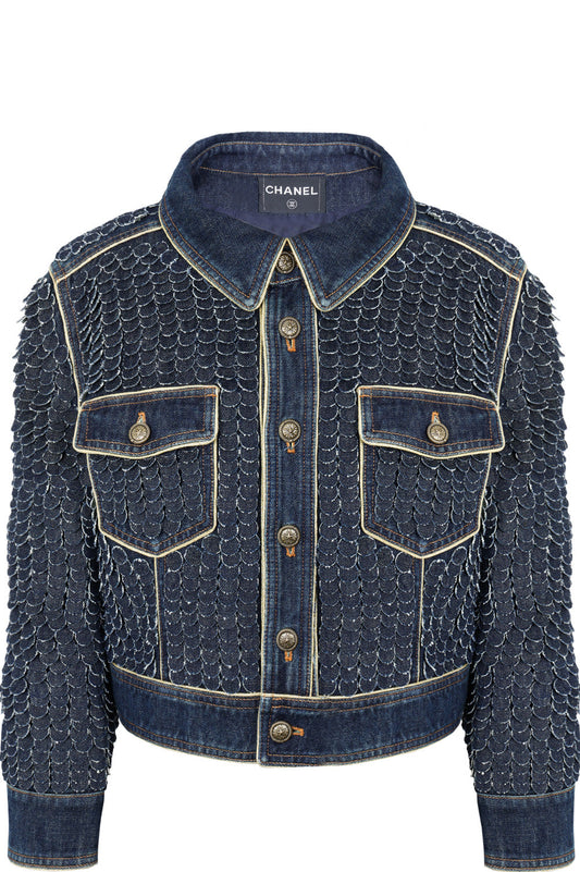CHANEL 2014 Paris-Dallas Fish Scale Denim Jacket