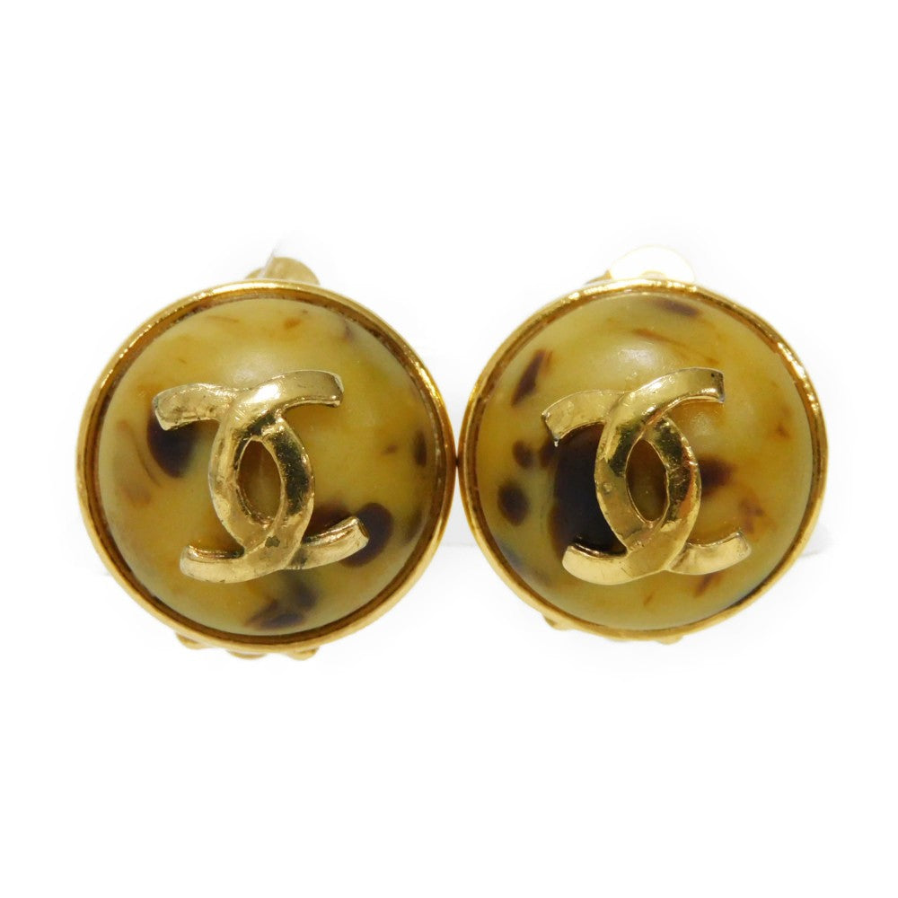 CHANEL Earring Colored stone Marble CC mark Round COCO Mark