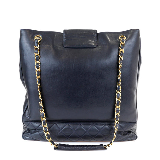 Chanel Vintage Navy Blue Lambskin Tote with Gold Hardware