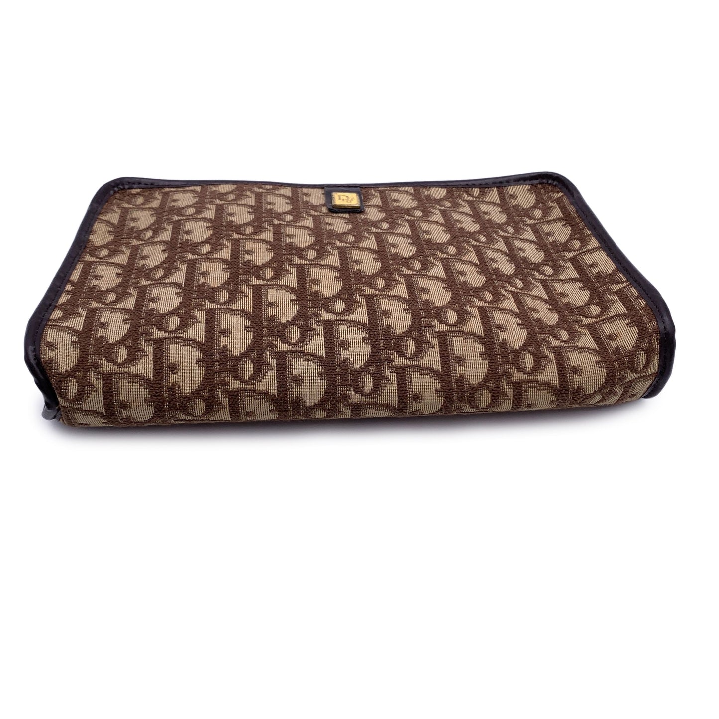CHRISTIAN DIOR Vintage Brown Logo Oblique Canvas Small Zip Clutch