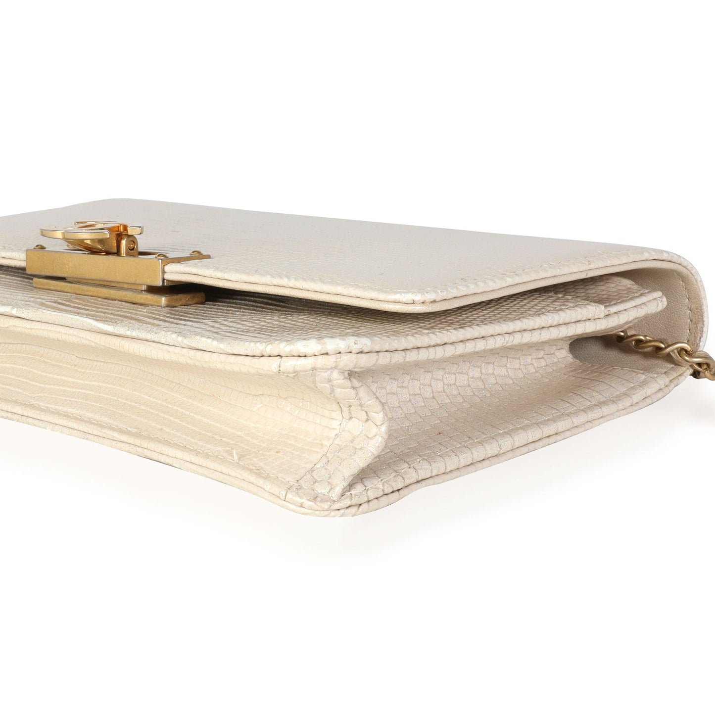 CHANEL Gold Metallic Lizard Golden Class Wallet on Chain