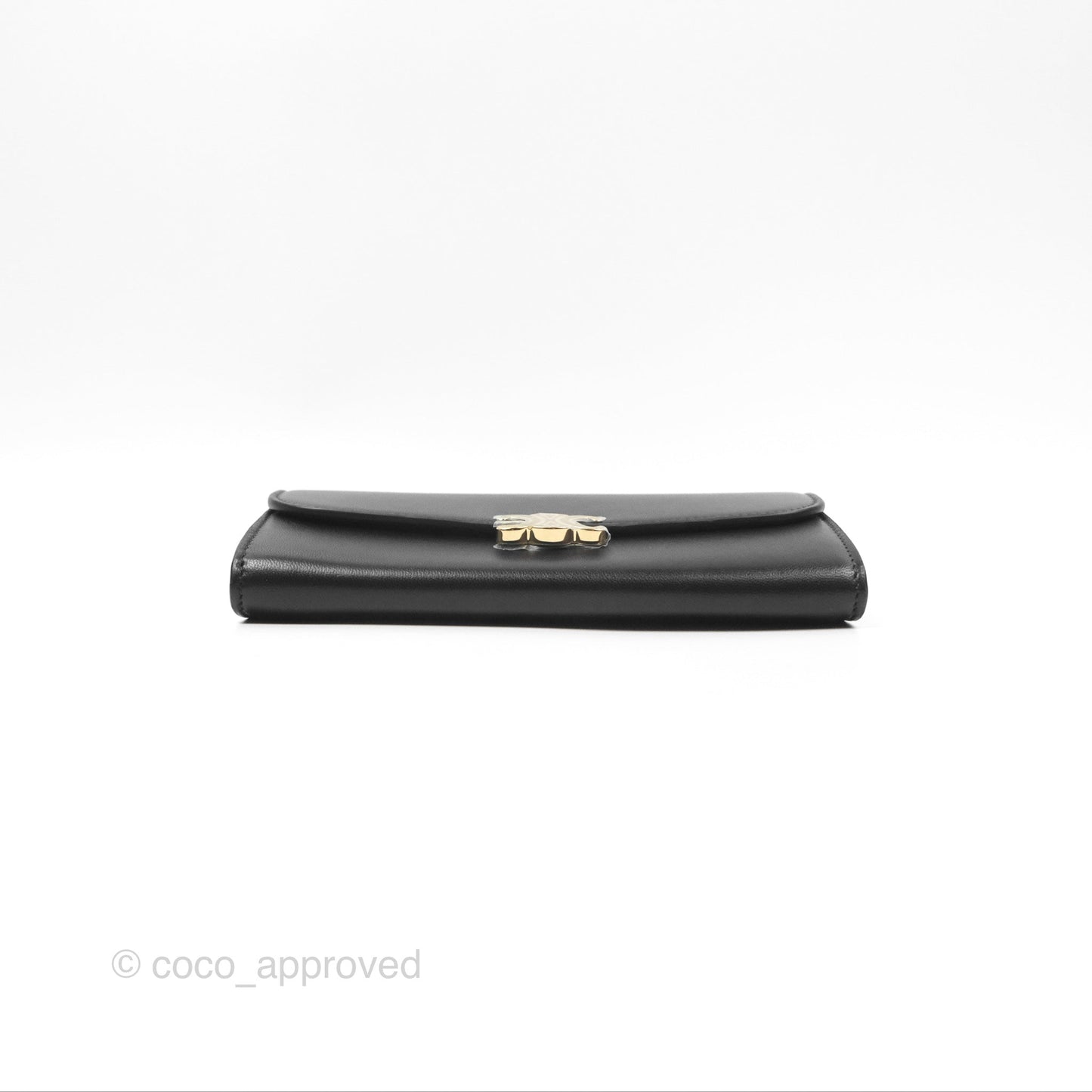 Celine Large Wallet Triomphe in Shiny Calfskin Black Gold Hardware