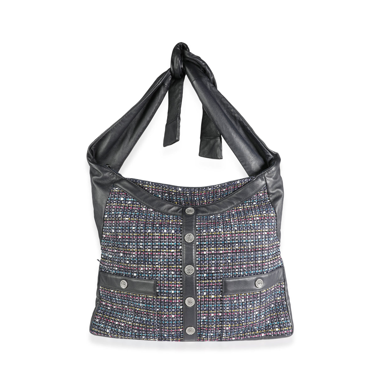 CHANEL Navy Lambskin & Multicolor Tweed Girl Bag