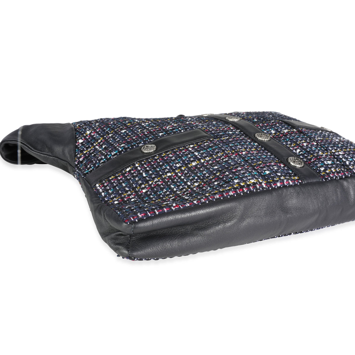 CHANEL Navy Lambskin & Multicolor Tweed Girl Bag