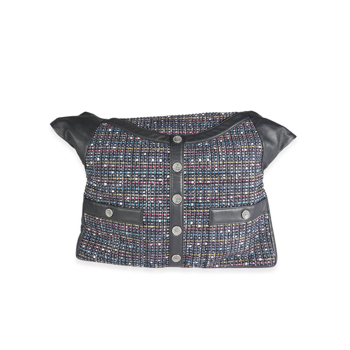 CHANEL Navy Lambskin & Multicolor Tweed Girl Bag