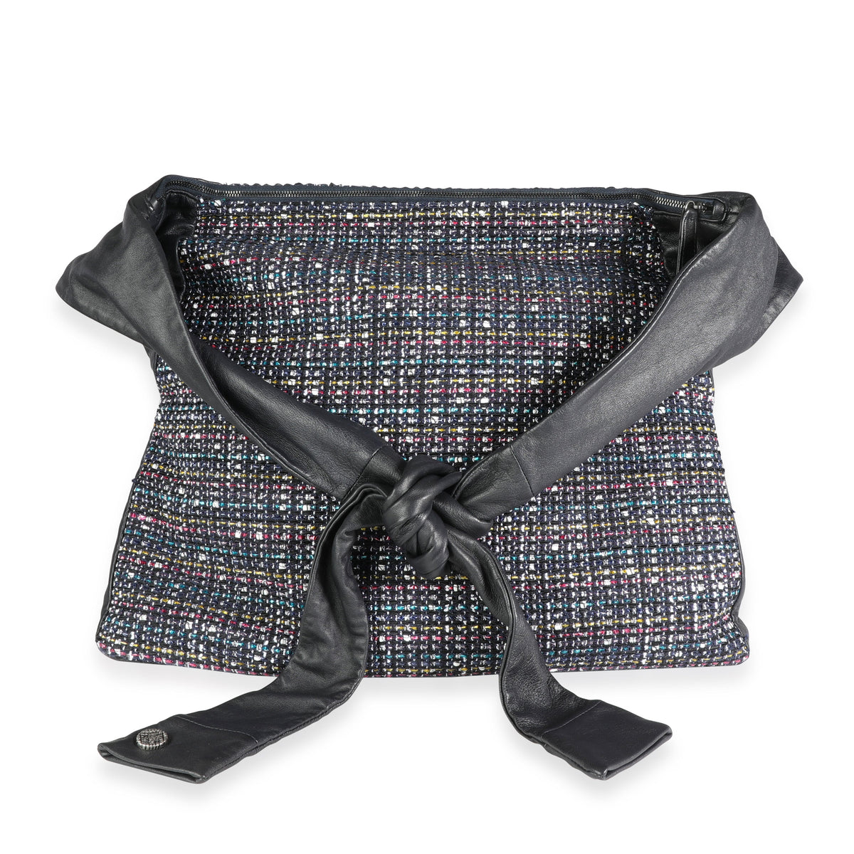 CHANEL Navy Lambskin & Multicolor Tweed Girl Bag