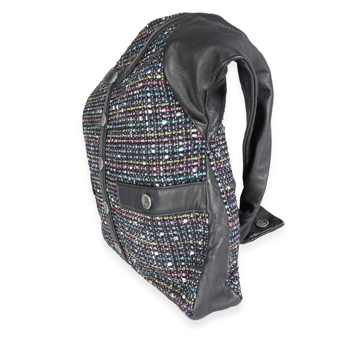 CHANEL Navy Lambskin & Multicolor Tweed Girl Bag