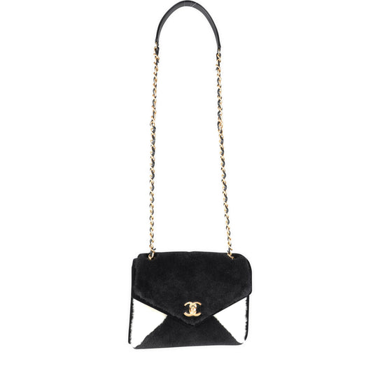 CHANEL Black & White Shearling Small Single Flap Bag