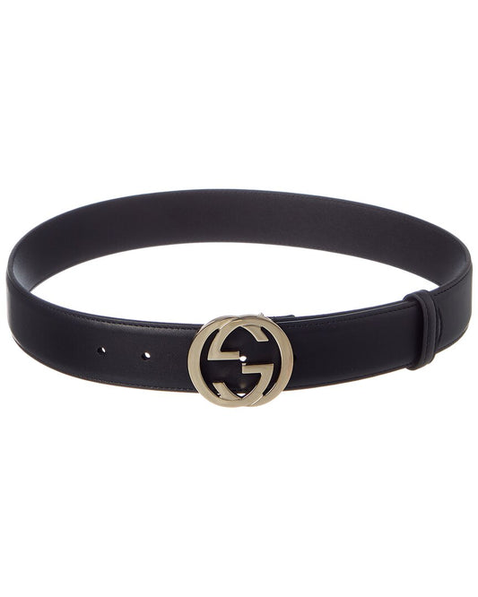 Gucci Interlocking G Leather Belt One Size Fits All Black