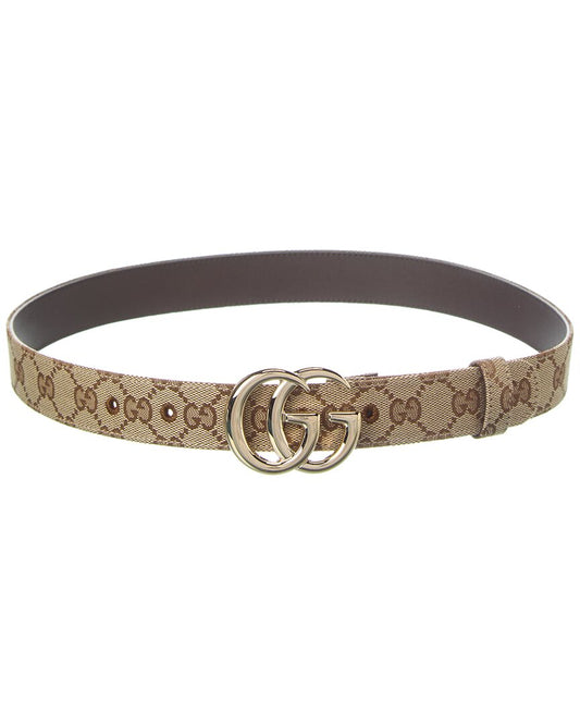 Gucci Marmont Gg Canvas & Leather Belt 70 cm Beige