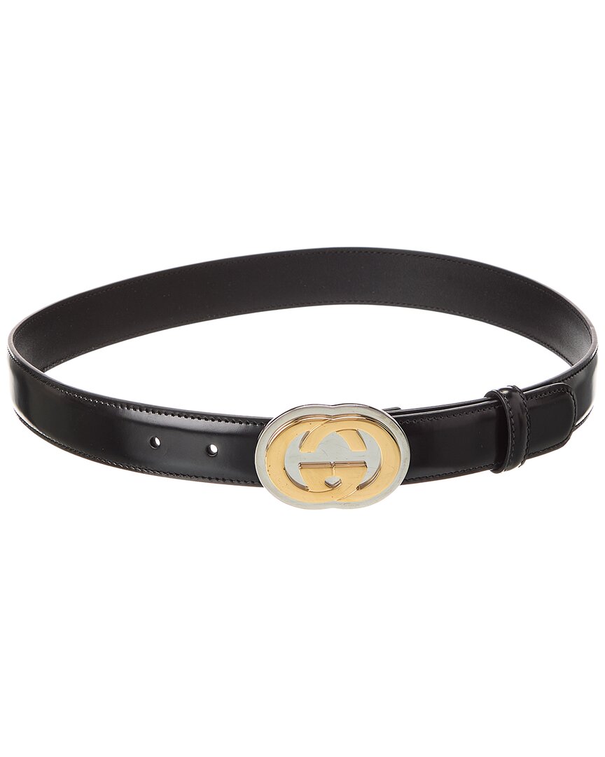  Gucci Interlocking G Buckle Leather Belt ( ) 80 cm Black
