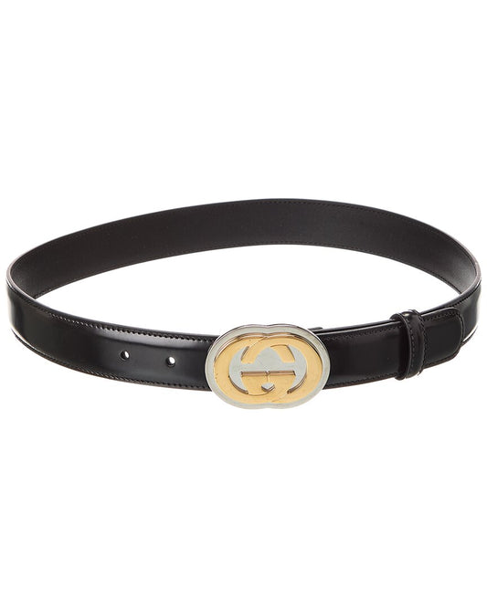  Gucci Interlocking G Buckle Leather Belt ( ) 80 cm Black