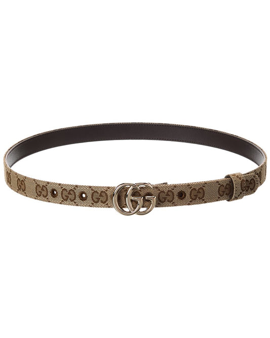 Gucci Gg Marmont Thin Gg Canvas Belt Beige