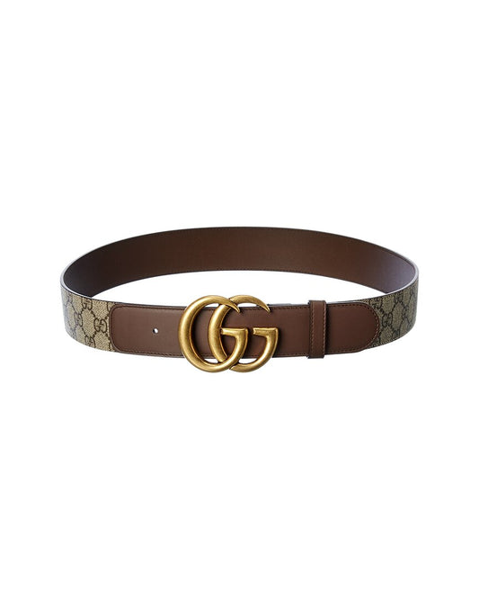 Gucci Double G Buckle Gg Supreme Canvas & Leather Belt