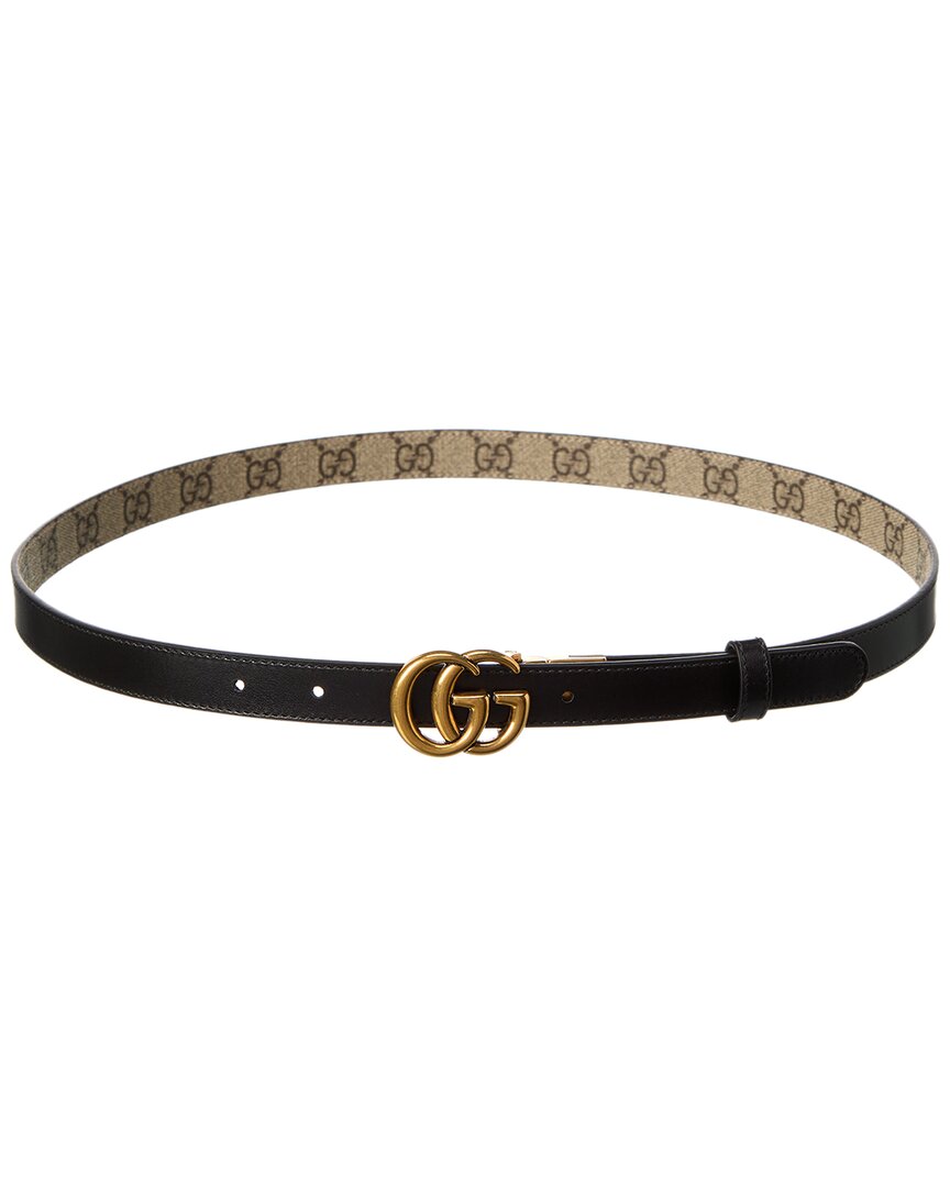 Gucci Gg Marmont Thin Reversible Gg Supreme Canvas & Leather Belt
