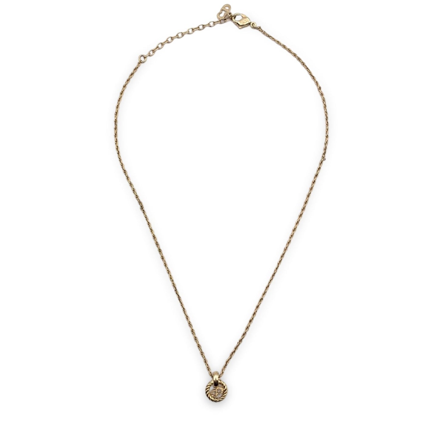 CHRISTIAN DIOR Gold Metal Small Cd Logo Pendant Chain Necklace