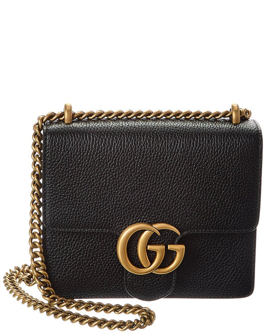 Gucci Gg Logo Leather Shoulder Bag ONE SIZE Black