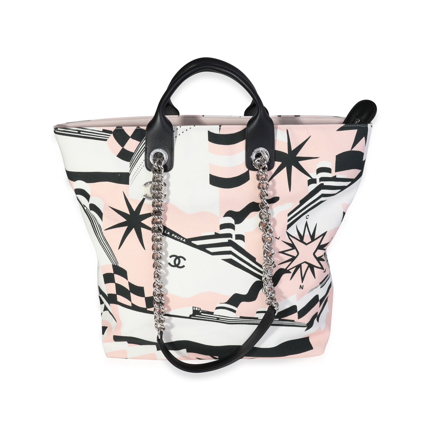 CHANEL Black, Pink, & White Canvas La Pausa Shopping Tote