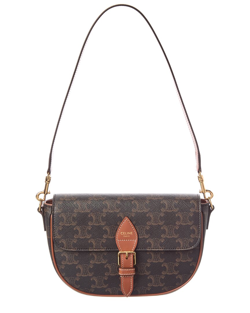 Celine Folco Triomphe Coated Canvas & Leather Shoulder Bag