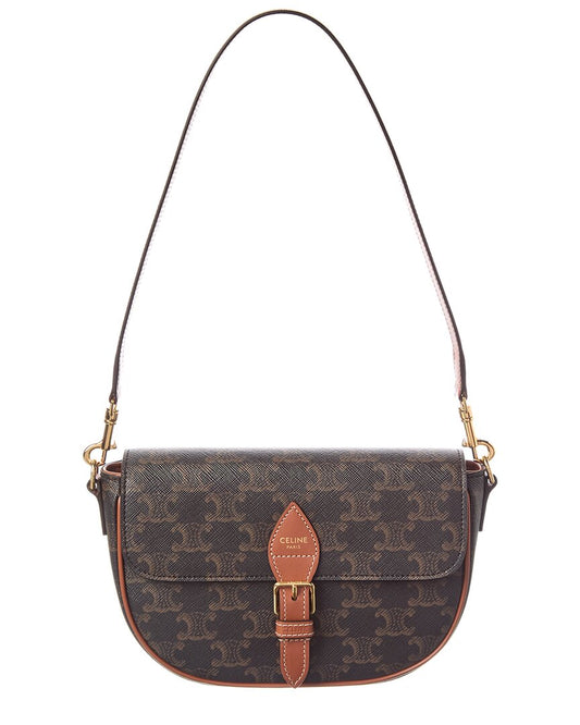 Celine Folco Triomphe Coated Canvas & Leather Shoulder Bag