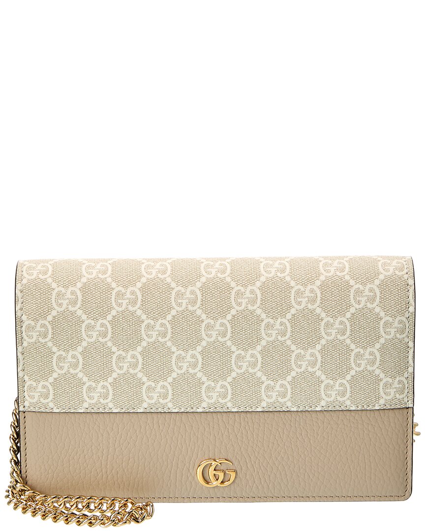 Gucci Gg Marmont Gg Supreme Canvas & Leather Chain Wallet, Beige