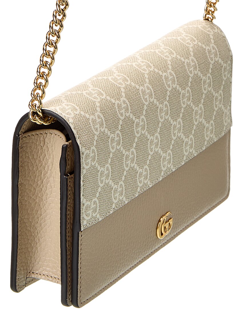 Gucci Gg Marmont Gg Supreme Canvas & Leather Chain Wallet, Beige