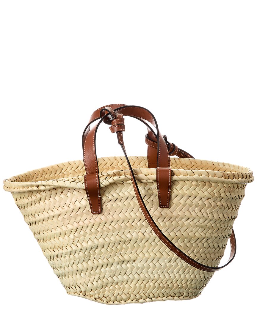 Celine Triomphe Classic Panier Straw & Leather Tote, Brown