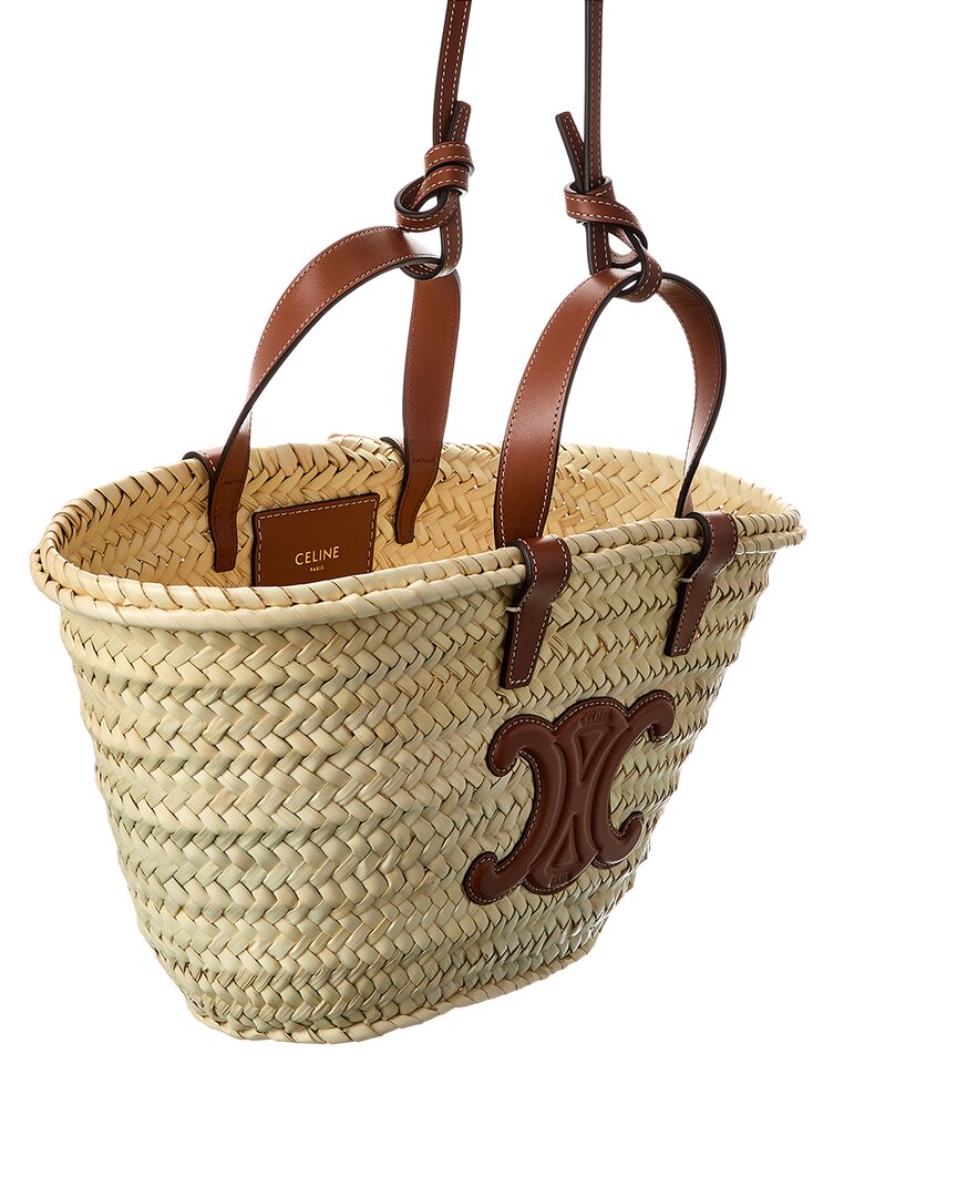 Celine Triomphe Classic Panier Straw & Leather Tote, Brown